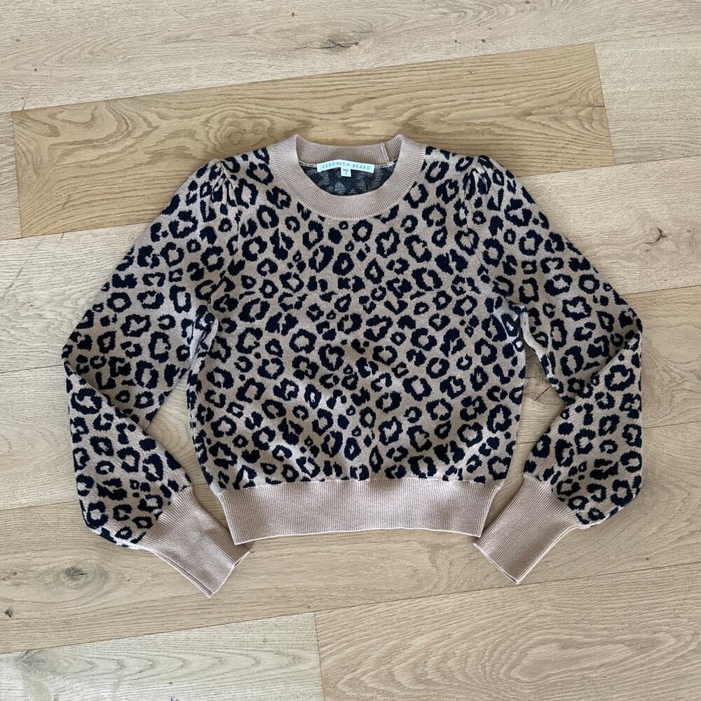 Veronica Beard - Leopard Print Knit Crew neck Sweater in Brown & Black